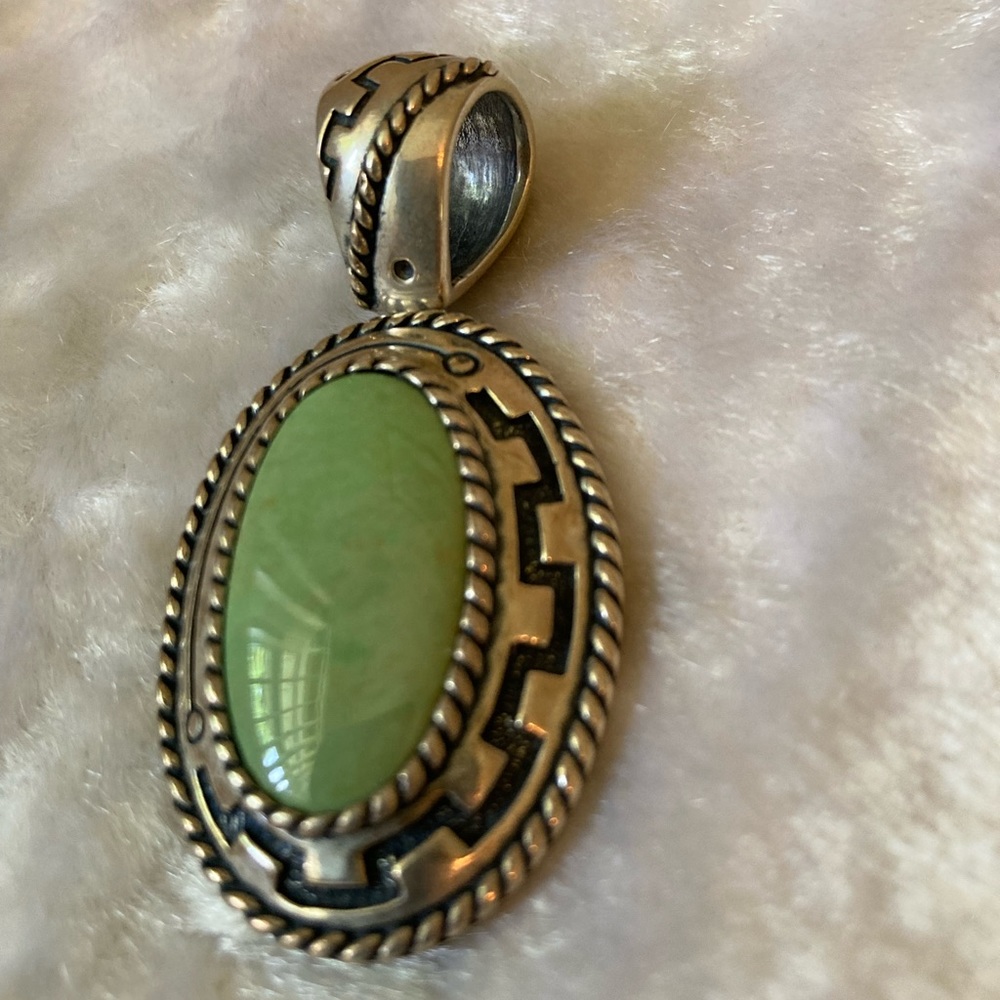 ☘️Large Carolyn Pollack Green Turquoise Sterling Silver Pendant - Picture 2 of 4